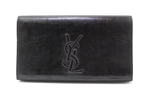 saint laurent ysl logo clutch in black patent leather|Yves Saint Laurent YSL Logo Patent Leather Clutch Bag .